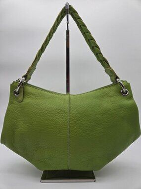 Talbots Lime Green Leather Shoulder Bag Braided Strap Hobo Purse Soft Pebbled